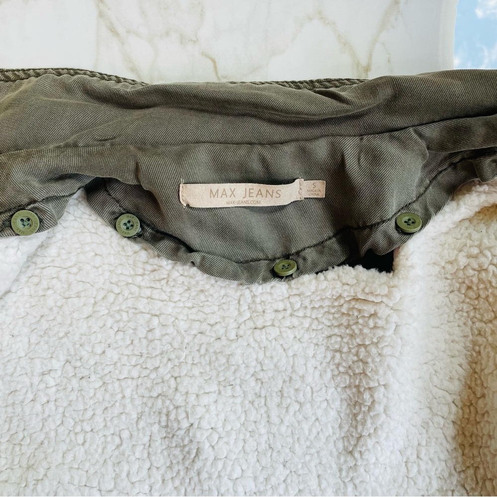 Max Jeans Army Green Military Style Sherpa Lined Utility Jacket Small Removable - Picture 7 of 11